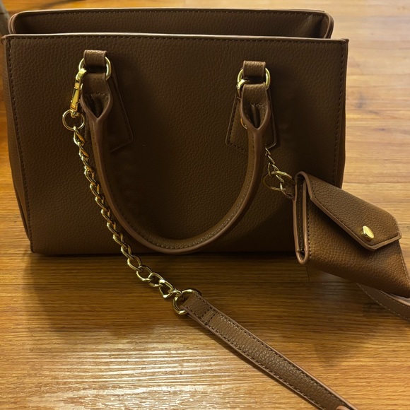 Steve Madden Tan colored handbag crossbody Gold Hardware Keychain wallet NWOT - Picture 11 of 16